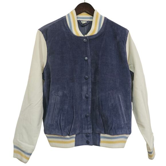 aerie Jackets & Blazers - Aerie Corduroy Varsity Bomber Jacket NWT Blue Cream Retro Style Size S